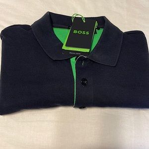 New Boss Polo- Never Worn. Rich Navy and lLime Green